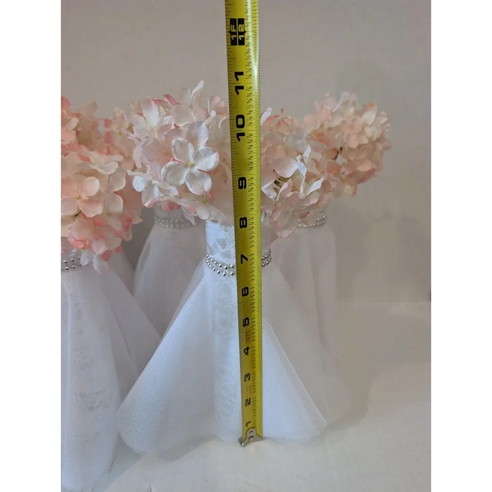 Set of 8 Blush Pink Wedding Centerpieces, Lace Tulle Vase Decor, Romantic Floral